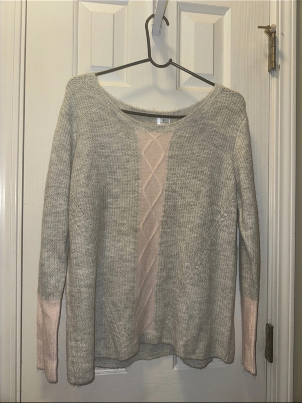 dressbarn Grey Sweater with Pink Panel and Cuffs
